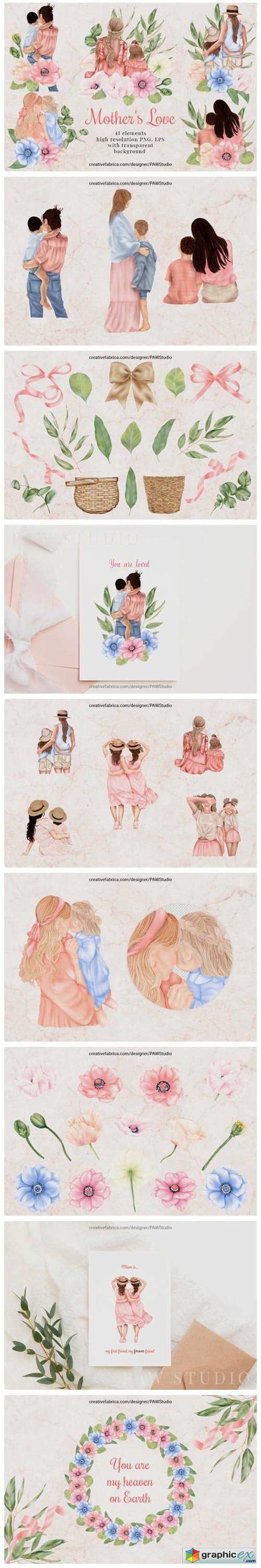 Mothers Day Clipart Anemone Flower Leaves