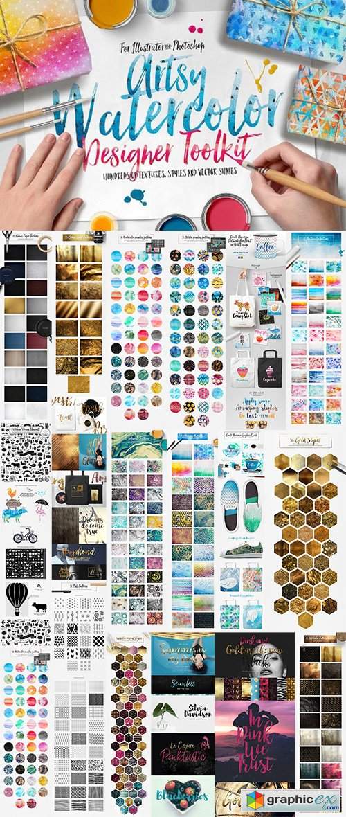  Artsy Watercolor Designer Toolkit 